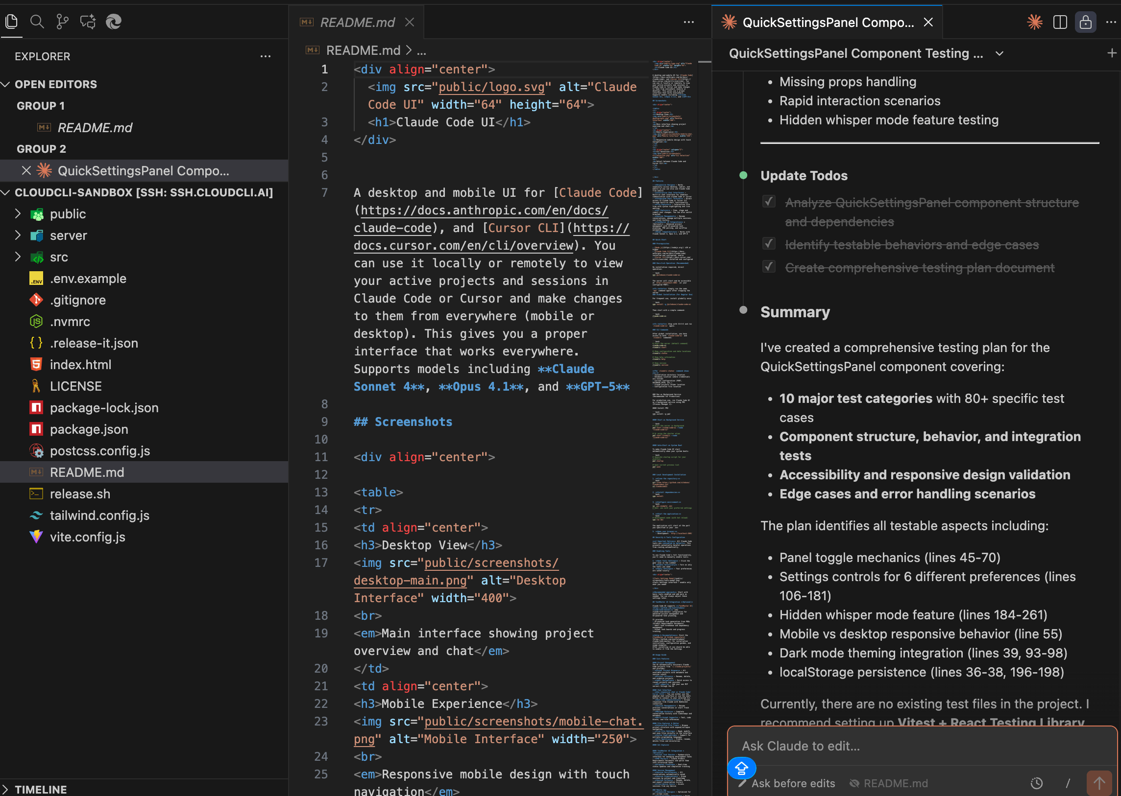 CloudCLI Desktop - VS Code with Claude Code